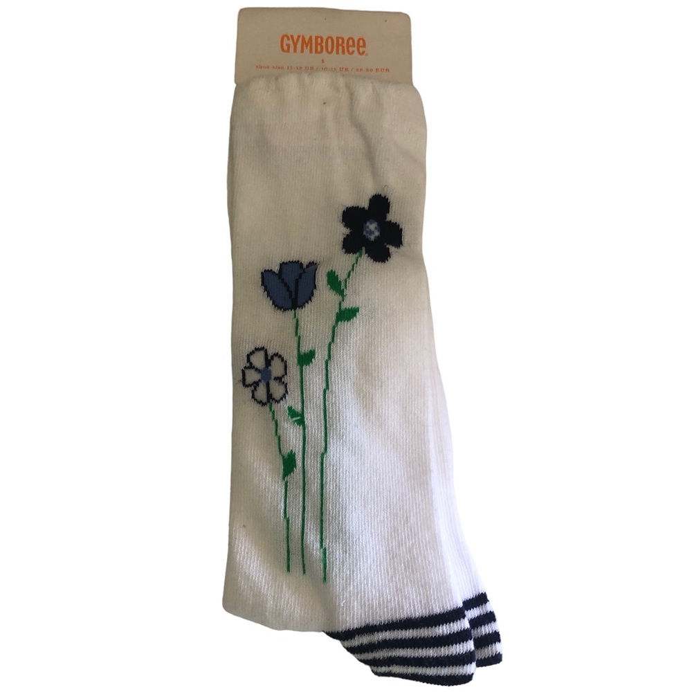 NWT Gymboree Size S 11/12 Spring Prep 2016 White Navy Floral Knee Socks